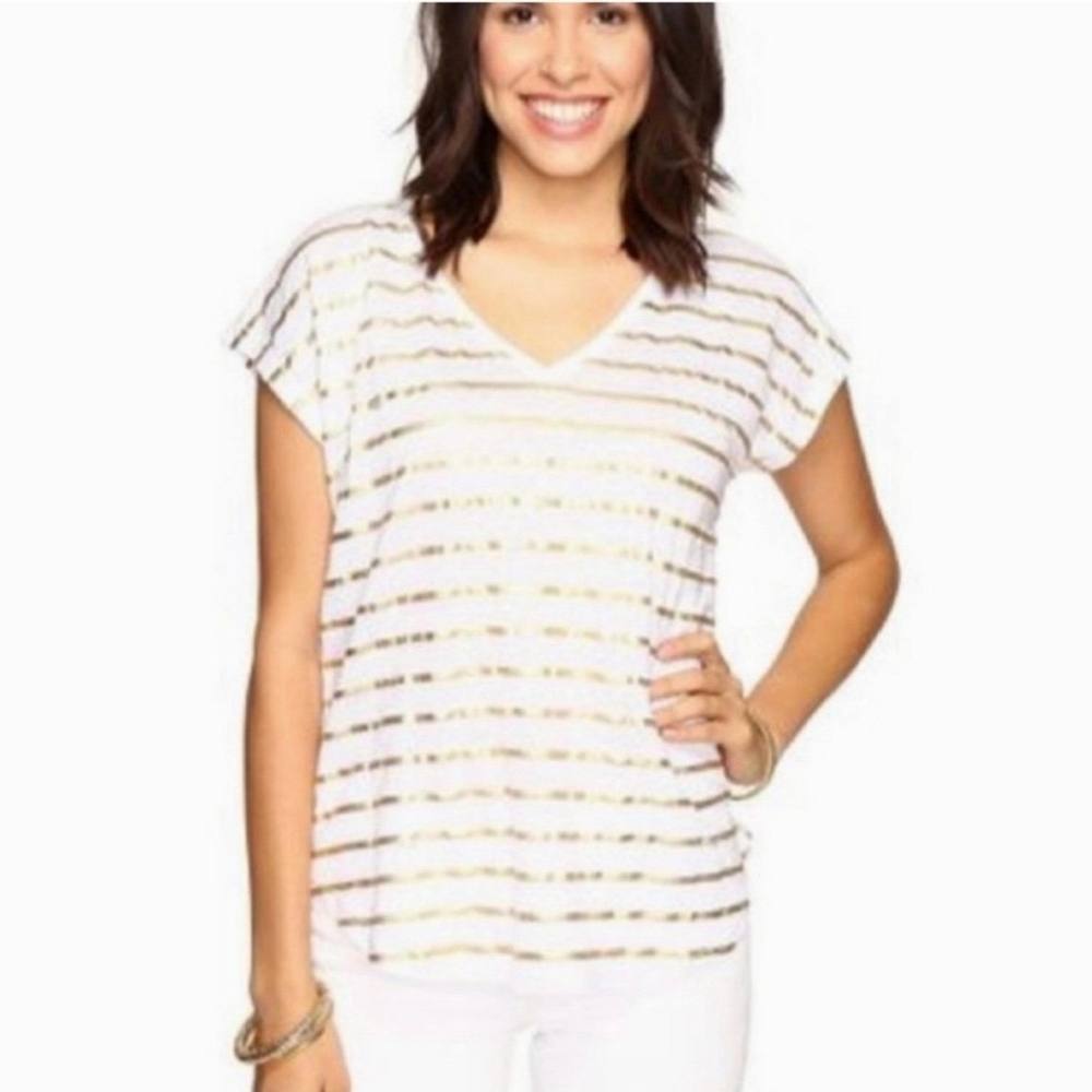 Lilly Pulitzer Striped White and Gold Women's Top